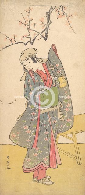 The Fourth Iwai Hanshiro as a Young Girl Standing by a Wooden Bench, ca. 1790? Creator: Katsukawa Shun'ei.