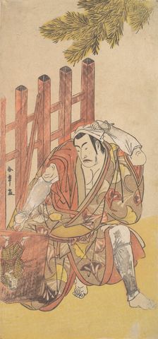 The Fourth Matsumoto Koshiro as an Outlaw Looking at a Wooden Ninsogaki, ca. 1779-83. Creator: Shunsho