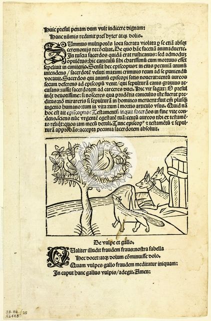 The Fox and the Rooster from Fabulae et Vita (Fables and Life), Plate 25 from Woodcuts..., 1929. Creators: Unknown, Michael Furter, Wilhelm Ludwig Schreiber.