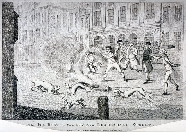 'The fox hunt or view holla! from Leadenhall Street', 1784. Artist: Anon