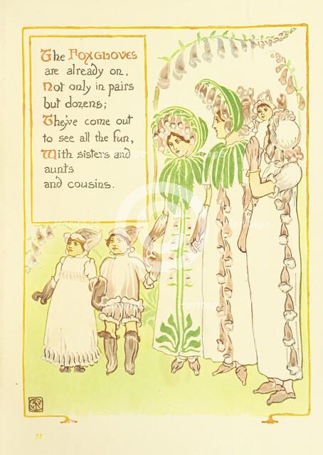 The Foxgloves are already on, Not only in pairs but dozens..., 1899.  Creator: Walter Crane.