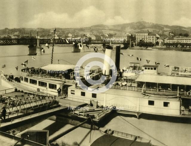 The 'Franz Schubert' steamship on the River Danube, Linz, Upper Austria, c1935. Creator: Unknown.