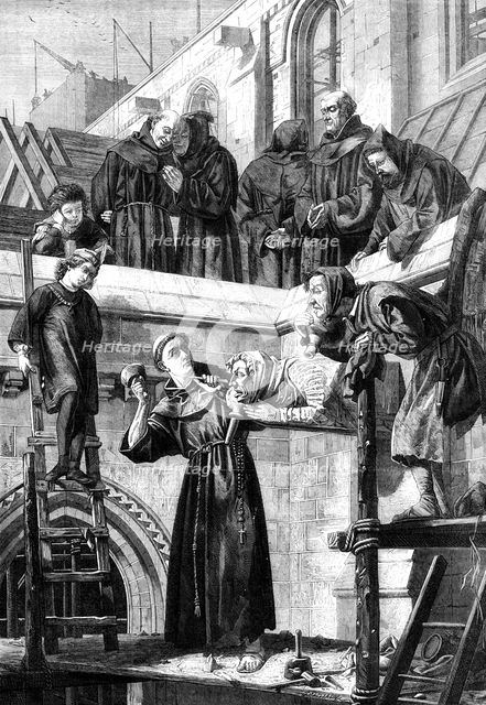 "The Franciscan Sculptor", by H. S. Marks, from the exhibition of the Royal Academy, 1861. Creator: Dalziel Brothers.