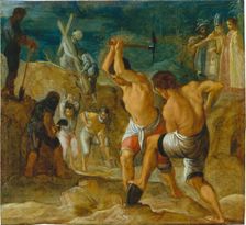 The Frankfurt Altarpiece of the Exaltation of the True Cross: The Digging..., 1603-1605. Creator: Adam Elsheimer