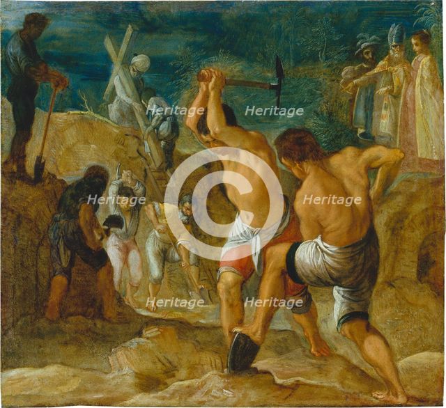 The Frankfurt Altarpiece of the Exaltation of the True Cross: The Digging..., 1603-1605. Creator: Adam Elsheimer.