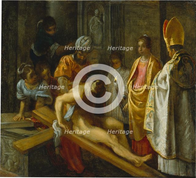 The Frankfurt Altarpiece of the Exaltation of the True Cross: The Testing..., 1603-1605. Creator: Adam Elsheimer.