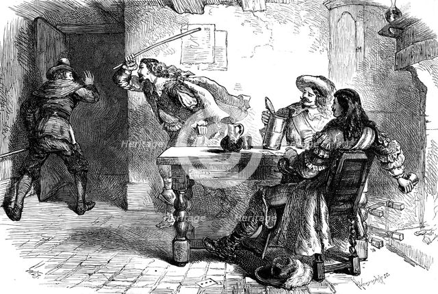 The fracas at the Ship Tavern, 17th century (c1880).Artist: Whymper