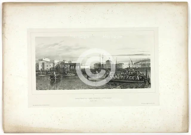The French Army Landing at Civita-Vecchia, April 25, 1849, from Souvenirs d’Italie: Expédi..., 1851. Creator: Auguste Raffet.