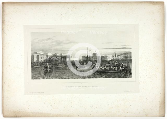 The French Army Landing at Civita-Vecchia, April 25, 1849, from Souvenirs d’Italie: Expédi..., 1851. Creator: Auguste Raffet.