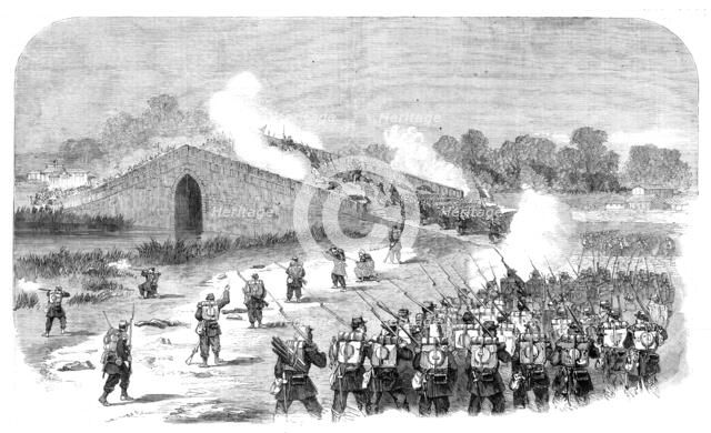The French attack on the Bridge Pa-Li-Chian, eight miles from Pekin..., 1860. Creator: Unknown.