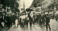 The French Call to Arms: Reservists joining the Colours in Paris c1914, (c1920). Creator: Unknown