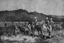 The French Expedition to Tunis: outpost of Chasseurs d'Afrique watching the signal fires..., 1881. Creator: Unknown