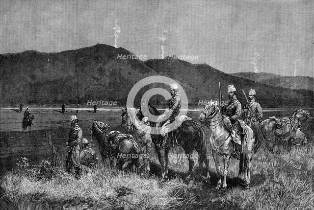 The French Expedition to Tunis: outpost of Chasseurs d'Afrique watching the signal fires..., 1881. Creator: Unknown.