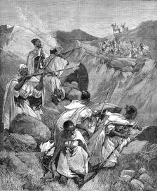 The French Expedition to Tunis: Goums, reconnoitring, attacked by Khroumirs, 1881. Creator: W. I. Mosses