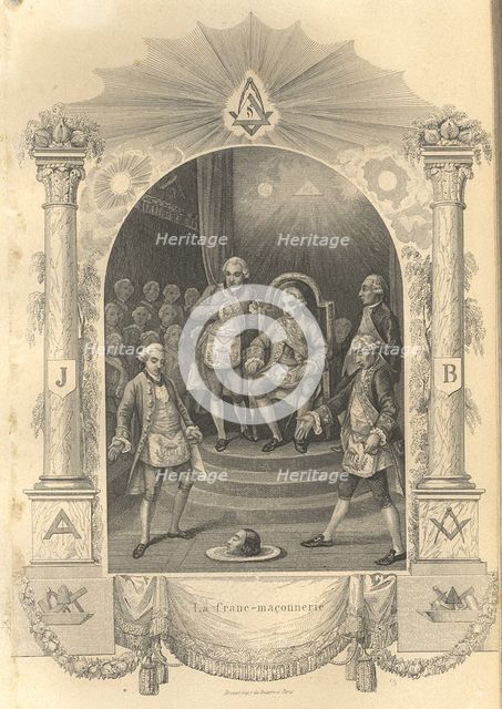 The French Freemasons ceremony, 1844. Artist: Anonymous  