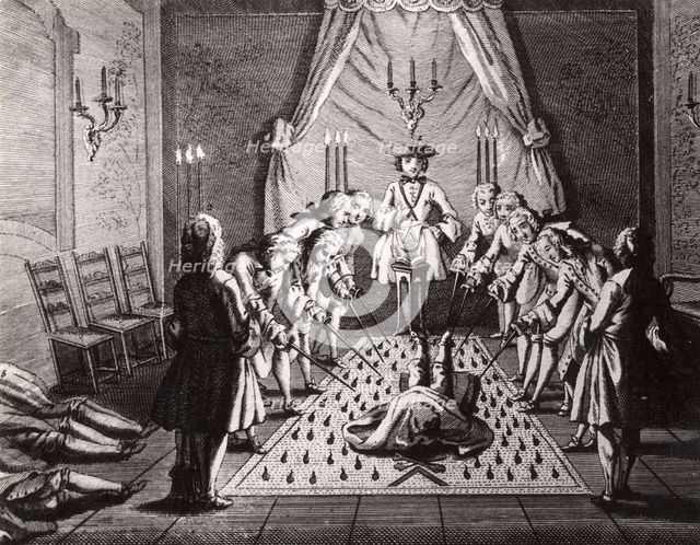 The French Freemasons initiation ceremony, 18th century. Artist: Anonymous  
