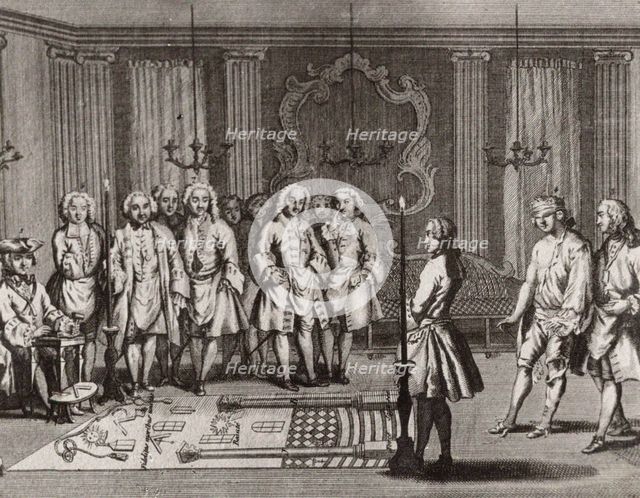 The French Freemasons initiation ceremony, 18th century. Artist: Anonymous  