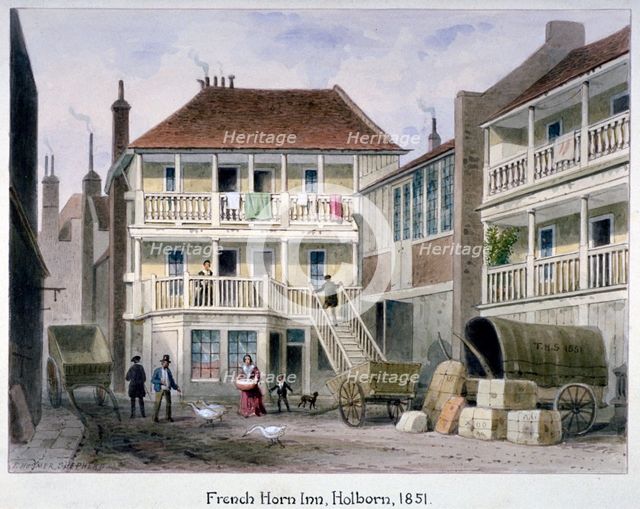The French Horn Inn, Holborn, London, 1851.                  Artist: Thomas Hosmer Shepherd