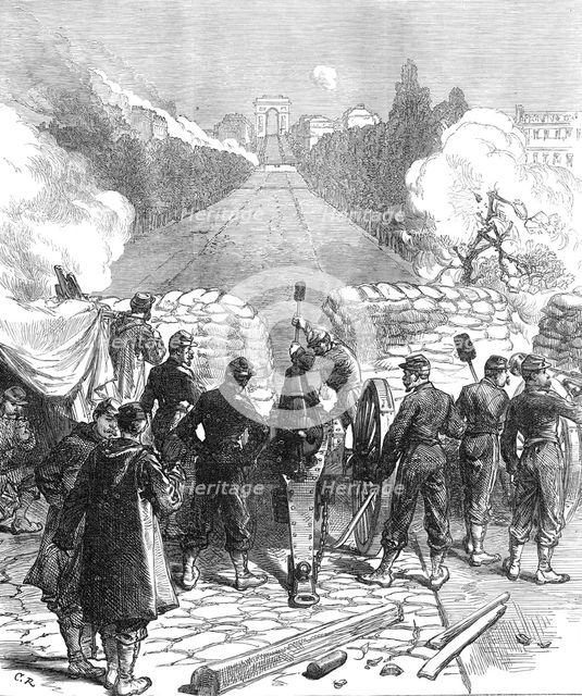The French Siege of Paris: advanced battery at the Pont de Neuilly, 1871. Creator: C. R..