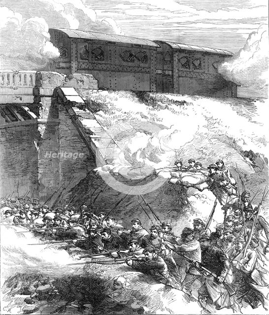 The French Siege of Paris: armour-plated locomotive battery, 1871. Creator: C. R..