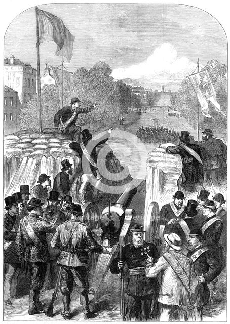 The French Siege of Paris: Masonic Deputation to Versailles going out at the Porte Maillot, 1871. Creator: Unknown.