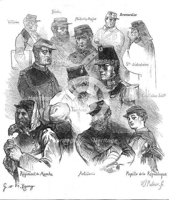 The French Siege of Paris: military types, 1871. Creator: William James Palmer.