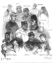 The French Siege of Paris: military types, 1871. Creator: William James Palmer