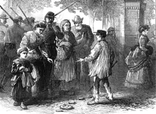 The French Siege of Paris: selling fragments of shells in the Avenue des Champs Elysées, 1871. Creator: Unknown