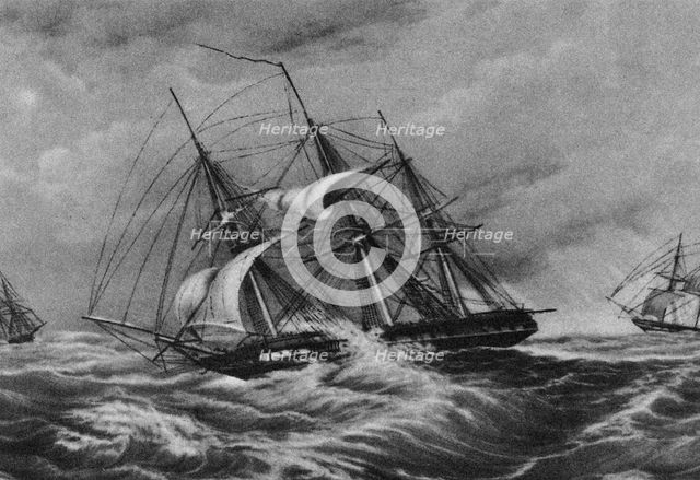 The frigate Kreiser and the sloop Ladoga at the coast of America, 1900s-1910s. Artist: Anonymous  