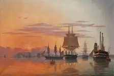 The frigate Thetis and the corvette Flora on the river Tagus, 1844. Creator: Dahl, Carl (1812-1865)