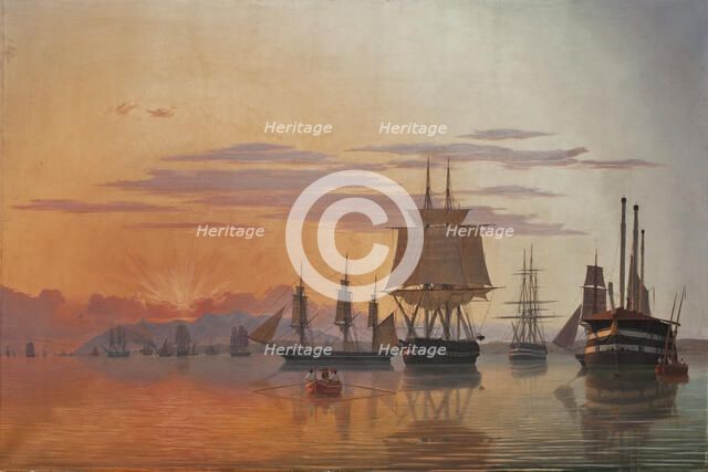 The frigate Thetis and the corvette Flora on the river Tagus, 1844. Creator: Dahl, Carl (1812-1865).