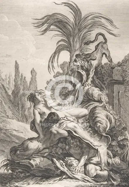 The Frightened Naïad (Une naïade échevelée recule d'efroi à la vue d'un lion), ca. 1740., Creator: Jean-Baptiste-Marie Pierre.