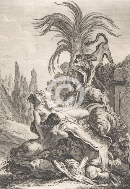 The Frightened Naïad (Une naïade échevelée recule d'efroi à la vue d'un lion), ca. 1740., Creator: Jean-Baptiste-Marie Pierre.