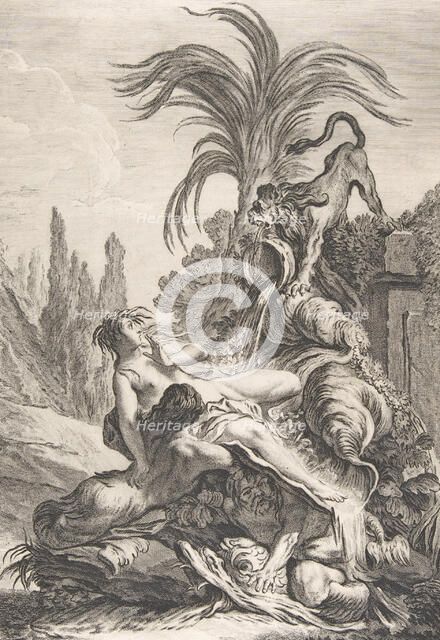 The Frightened Naïad (Une naïade échevelée recule d'efroi à la vue d'un lion), ca. 1740., Creator: Jean-Baptiste-Marie Pierre.