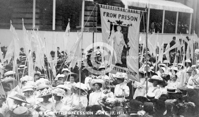 The 'From Prison to Citizenship' banner on the Women's Coronation Procession, London, 1911. Creator: Unknown.