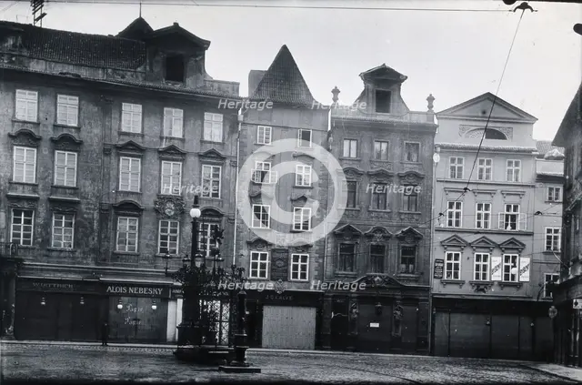 The front of a pharmacy in a cobbled square in Prague, c1890s. Creator: Zikmund Reach.