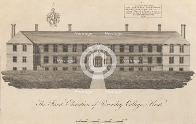 The Front Elevation of Bromley College, Kent, 1777-1790. Creator: John Bayly.