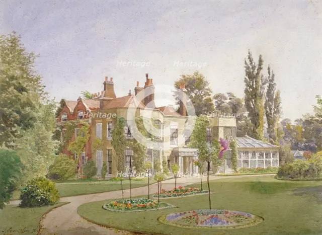 The front entrance and garden at Raleigh House, Brixton Hill, Lambeth, London, 1887. Artist: John Crowther