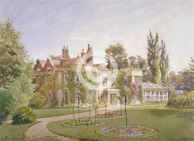 The front entrance and garden at Raleigh House, Brixton Hill, Lambeth, London, 1887. Artist: John Crowther