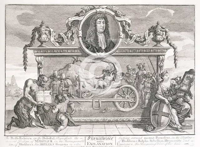 The frontispiece and an explanation to the Story "Hudibras", 18th century. Creator: William Hogarth.