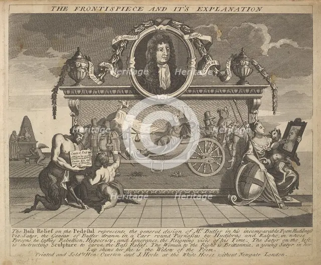 The Frontispiece and Its Explanation (Plate 1: Illustrations to Samuel Butler's Hud..., 1725-30 (?). Creator: William Hogarth.