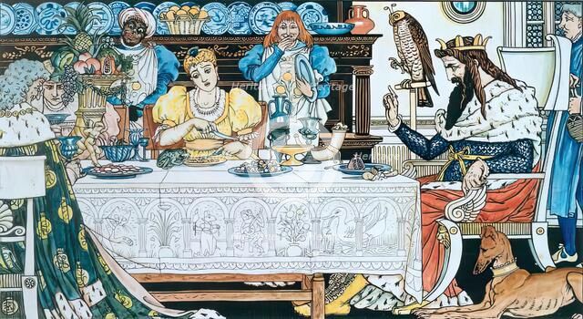 The Frog shares the Princess' Meal - Illustration for 'The Frog Prince', c1874. Creator: Walter Crane.