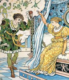 The Frog turns into a Prince - Illustration for The Frog Prince c1874. Creator: Walter Crane