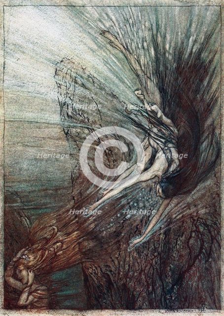 The frolic of the Rhinemaidens. Illustration for The Rhinegold and The Valkyrie by Richard Wagner, Artist: Rackham, Arthur (1867-1939)