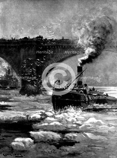 The Frozen Thames: a study at London Bridge, looking east, 1895. Creator: George Meisenbach.