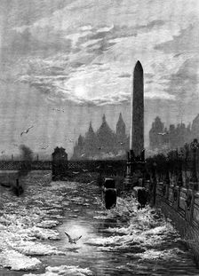 The Frozen Thames: seagulls circling round Cleopatra's Needle, 1895. Creator: Unknown