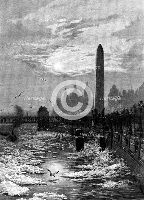 The Frozen Thames: seagulls circling round Cleopatra's Needle, 1895. Creator: Unknown.