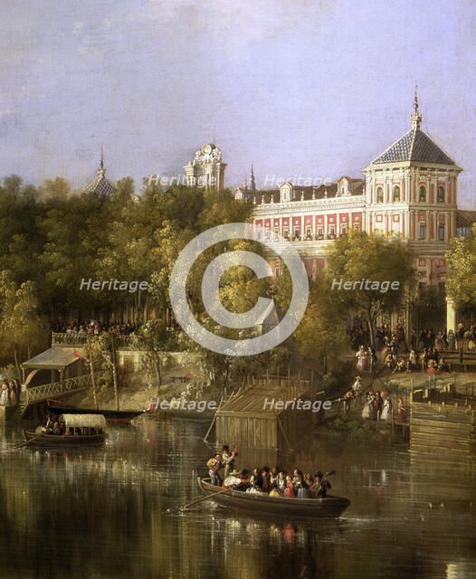  'The Guadalquivir', 1851, detail, pier and San Telmo Palace in Seville, Manuel Barron Oil.