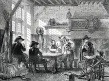The Guard Room - painted by L. Haghe, 1850. Creator: Walter Mason