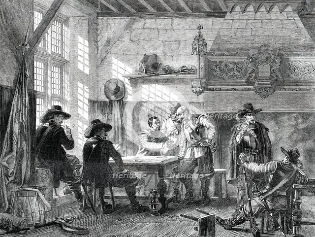 The Guard Room - painted by L. Haghe, 1850. Creator: Walter Mason.